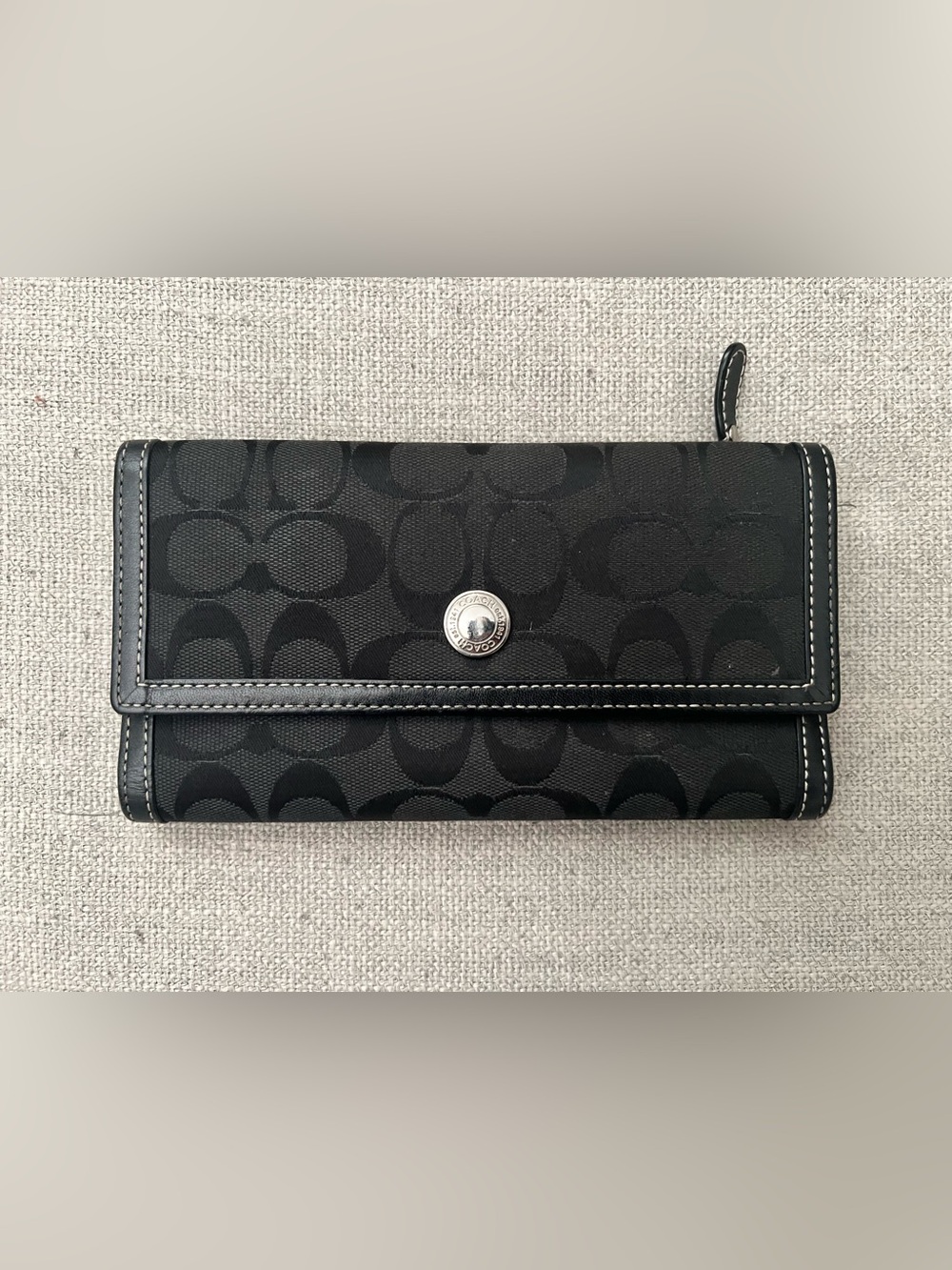 Vintage Coach Black Signature Jacquard Wallet with Silver-Tone Snap